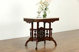 Victorian Eastlake Antique Cherry Lamp or Parlor Table, Marble Top #33249