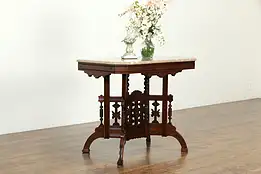 Victorian Eastlake Antique Cherry Lamp or Parlor Table, Marble Top #33249