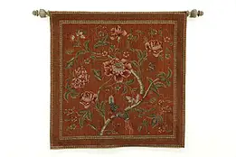 Flowers & Bird Vintage Tapestry with Carved Hanging Rod #33257