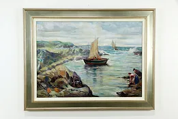 Coast of Brittany With Sailboat Oil Painting, Charles H Kellner 1935  #33319