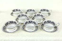 Wedgwood Cobalt Blue Florentine Pattern Set of 8 Coffee Cups & Saucers  #33356