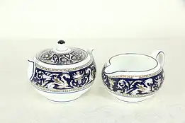 Wedgwood Cobalt Blue Florentine Pattern Creamer and Sugar Set  #33358