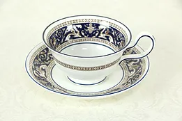 Wedgwood Cobalt Blue Florentine Pattern Coffee or Tea Cup and Saucer  #33361