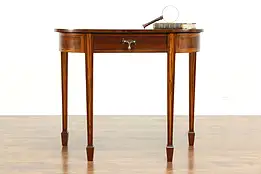 Inlaid Demilune Antique Hall Console Table, Mahogany & Satinwood  #33407