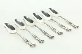 Set of 6 Grapevine Motif Victorian Antique Silverplate Tea Spoons, Rogers #33496