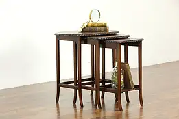 Set of 3 Vintage Italian Mahogany Rope Carved Nesting Tables #33754