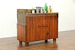 Country Pine & Copper Primitive Antique Pub Bar Sink & Cabinet #33789