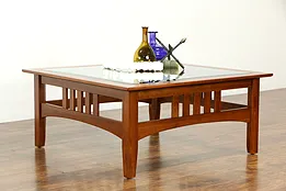 Craftsman Design Vintage Cherry Coffee Table Beveled Glass, Ethan Allen #33982