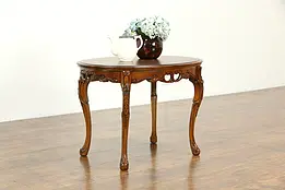 Oval Vintage Carved Walnut Coffee Table, Marquetry Top #34143