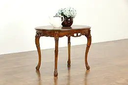 Oval Vintage Carved Walnut Coffee Table, Marquetry Top #34143