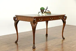 Maitland Smith Neoclassical Tooled Leather Desk, Carved Heads & Paws #33679