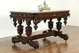 Renaissance Oak Antique Italian Library Desk, Carved Lions #33738