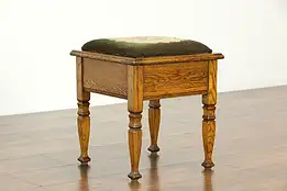 Victorian Antique Lift Top Oak Stool, Needlepoint Upholstery #33701