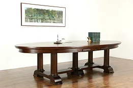 Oval Antique Oak 10' Desk, Conference or Dining Table, Classical Columns #33951