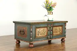 German Antique Hand Painted Pine Blanket Trunk, Bench or Dowry Chest #34371