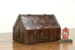 Oak Antique 1700's Fire Box Trunk or Treasure Chest, Lock #34458