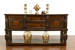 Renaissance Oak Scandinavian Antique Sideboard, Carved Adam & Eve #38076