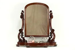 Empire Carved Mahogany Antique Tabletop Shaving or Dresser Mirror #34658