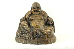 Sitting Buddha Hand Carved Chinese Sculpture, Old Painting #34917