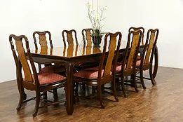 Chinese Style Vintage Dining Set, Table, 2 Leaves, 8 Chairs, Universal #34396
