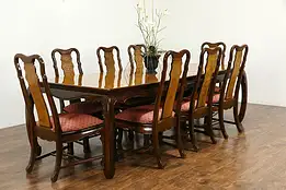 Chinese Style Vintage Dining Set, Table, 2 Leaves, 8 Chairs, Universal #34396