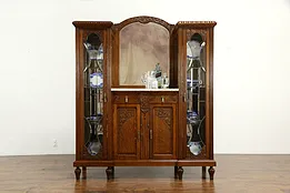 French Art Deco Sideboard, China or Bar Cabinet, Leaded Glass, Marble  #34526