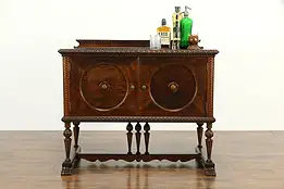 English Tudor Antique Walnut Server, TV or Hall Console or Bar Cabinet #33625