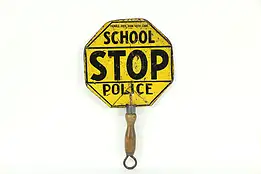 School Stop Sign, Antique Police Traffic Hand Held Sign #34956