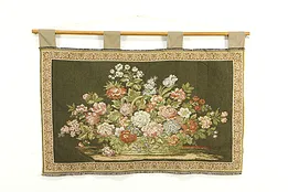Floral Vintage Tapestry with Border, Wall Hanging Rod, Italy 48" #35003