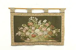 Floral Vintage Tapestry with Border, Wall Hanging Rod, Italy 48" #35003