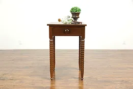 Walnut 1840 Antique Nightstand or Lamp Table, Spool Turned Legs #35118
