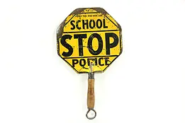 School Stop Sign, Antique Police Traffic Hand Held Sign #35252