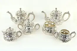 Victorian Antique Silverplate Roses 6 pc Tea & Coffee Set, Meriden #35274