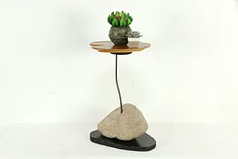 Cherry Granite & Iron Vintage Lily Pad Artisanal Stand or Chairside Table #35276