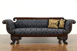 Empire 1825 Antique Mahogany Sofa, Acanthus & Paw Feet, New Upholstery #33718