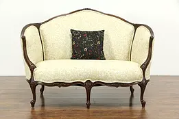 French Style Carved Fruitwood Vintage Loveseat, New Upholstery #34020