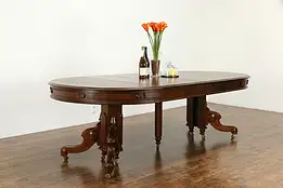 Victorian Antique Walnut Pedestal Dining Table, 8 Leaves, Extends 12'  #34668