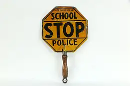 School Stop Sign, Antique Police Traffic Hand Held Sign #34955