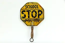 School Stop Sign, Antique Police Traffic Hand Held Sign #35323