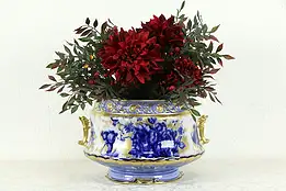 Victorian Antique Flow Blue English Jardiniere Cache Pot Planter Adderley #35443