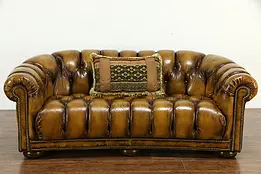 Chesterfield Vintage Tufted Leather Sofa, Brass Nailhead Trim  #35663