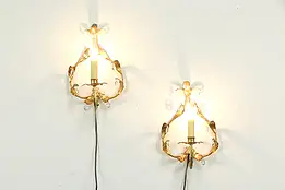 Pair of Italian Vintage Wall Sconce Lights, Crystal Prisms #34183