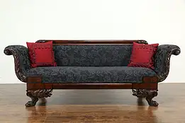 Empire 1825 Antique Mahogany Sofa Acanthus & Lion Paws, New Upholstery #34811