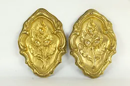Pair of Victorian Antique Gold Plated Oak Leaf & Acorn Valance Fragments #34879
