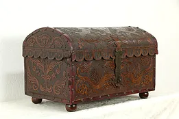Scandinavian Treasure or Jewelry Chest or Trunk, Tooled Leather Dragons  #35205