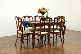 Oak Country French Provincial Vintage Dining Set, Table, Leaves, 6 Chairs #35610