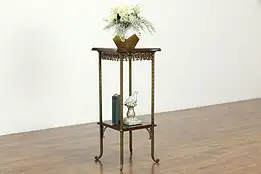 Victorian Antique Oak & Brass Plant Stand or Sculpture Pedestal, Detroit #35639