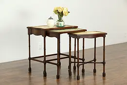 Set of 3 Antique Mahogany Hand Painted Nesting Tables #35641