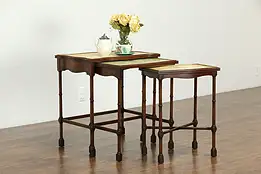 Set of 3 Antique Mahogany Hand Painted Nesting Tables #35641