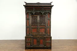 Chinese Vintage Carved Hand Painted Architectural Cabinet, Wine Rack #35749